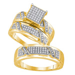 Yellow-tone Sterling Silver His Hers Round Diamond Cluster Matching Bridal Wedding Ring Band Set 1/3 Cttw