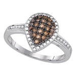 Sterling Silver Womens Round Brown Color Enhanced Diamond Teardrop Cluster Ring 1/5 Cttw
