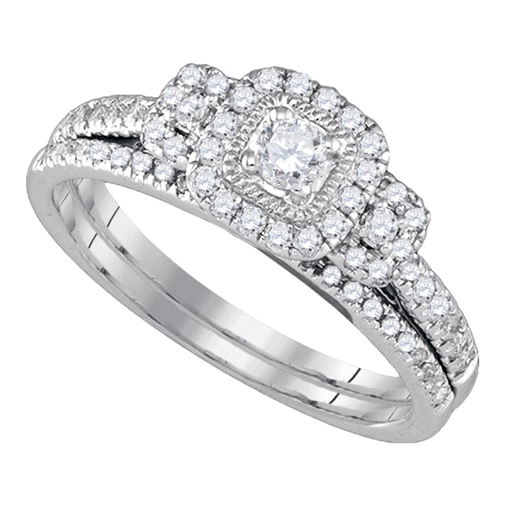 14kt White Gold Womens Round Diamond Bridal Wedding Engagement Ring Band Set 1/2 Cttw