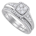 14kt White Gold Womens Round Diamond Halo Bridal Wedding Engagement Ring Band Set 5/8 Cttw