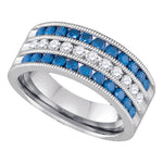 10kt White Gold Womens Round Blue Color Enhanced Diamond Milgrain Striped Band Ring 1.00 Cttw