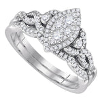 14k White Gold Round Diamond Marquise-shape Cluster Womens Wedding Bridal Ring Set 1/2 Cttw