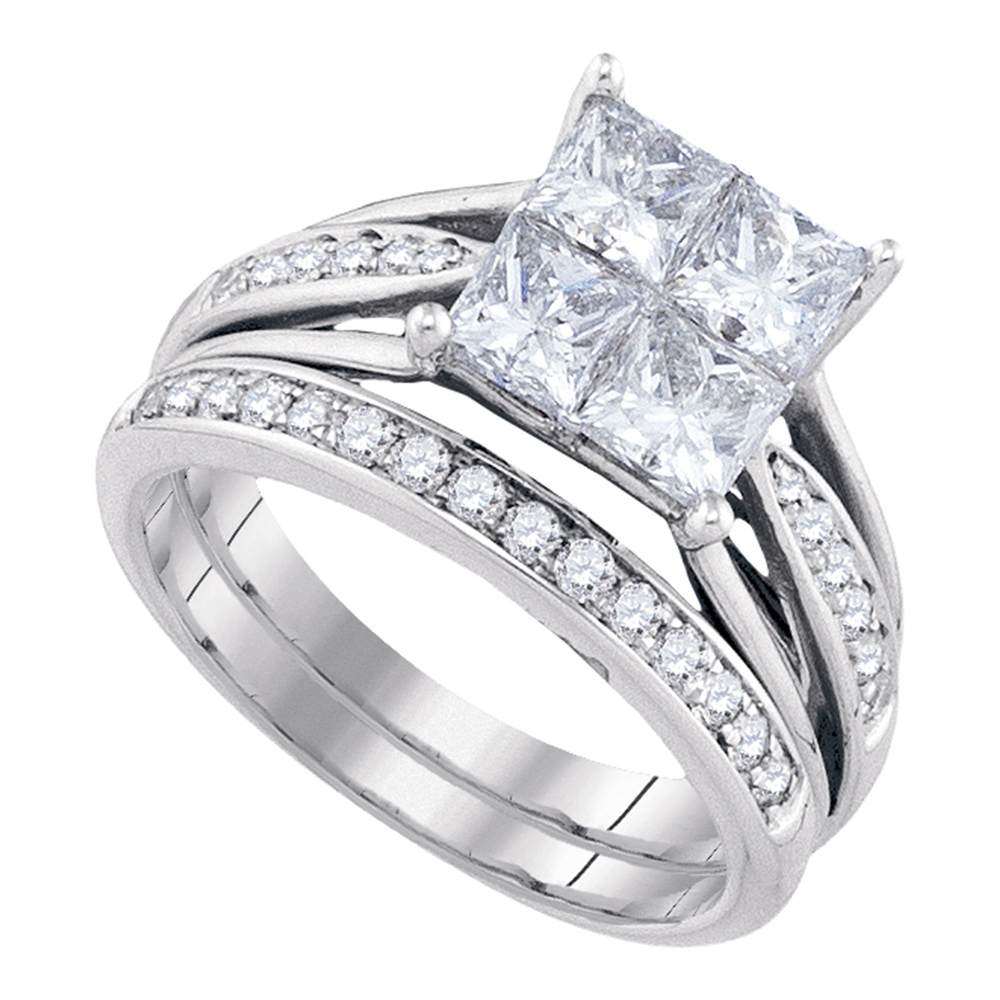 14k Yellow Gold Princess Invisible-set Diamond Womens Wedding Bridal Ring Set 2.00 Cttw