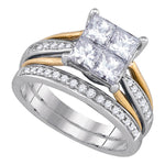 14k White Gold Womens Princess Diamond 2-tone Bridal Wedding Engagement Ring Band Set 2.00 Cttw