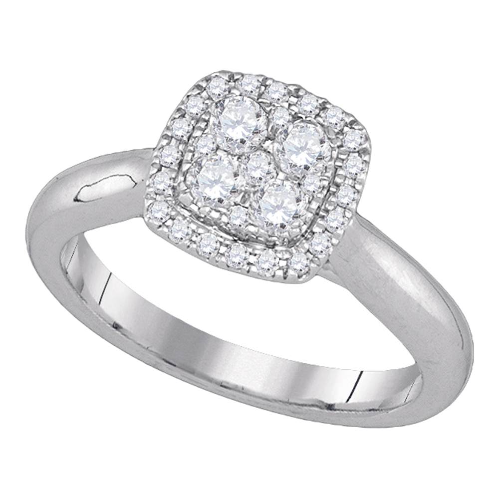 14kt White Gold Womens Round Diamond Cluster Bridal Wedding Engagement Ring 1/2 Cttw