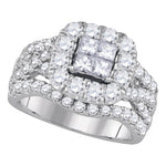 14kt White Gold Womens Princess Diamond Cluster Halo Twist Bridal Wedding Engagement Ring 2-1/2 Cttw