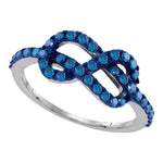 10k White Gold Blue Color Enhanced Round Diamond Infinity Woven Love Anniversary Ring 3/4 Cttw