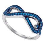 Sterling Silver Womens Round Blue Color Enhanced Diamond Infinity Band Ring 1/3 Cttw