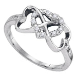 Sterling Silver Womens Round Diamond Triple Heart Love Ring 1/10 Cttw