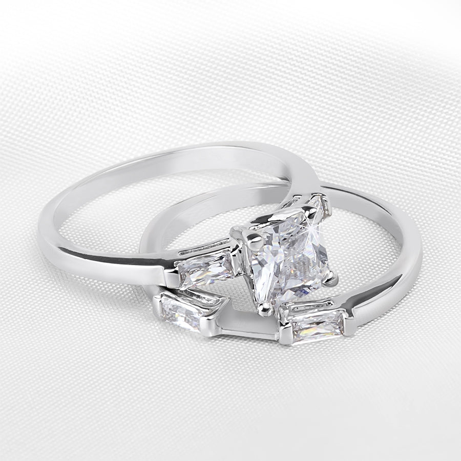 1/2 CT Princess Cut Engagement RING Wedding BAND Set White Gold Plated Size 6-8