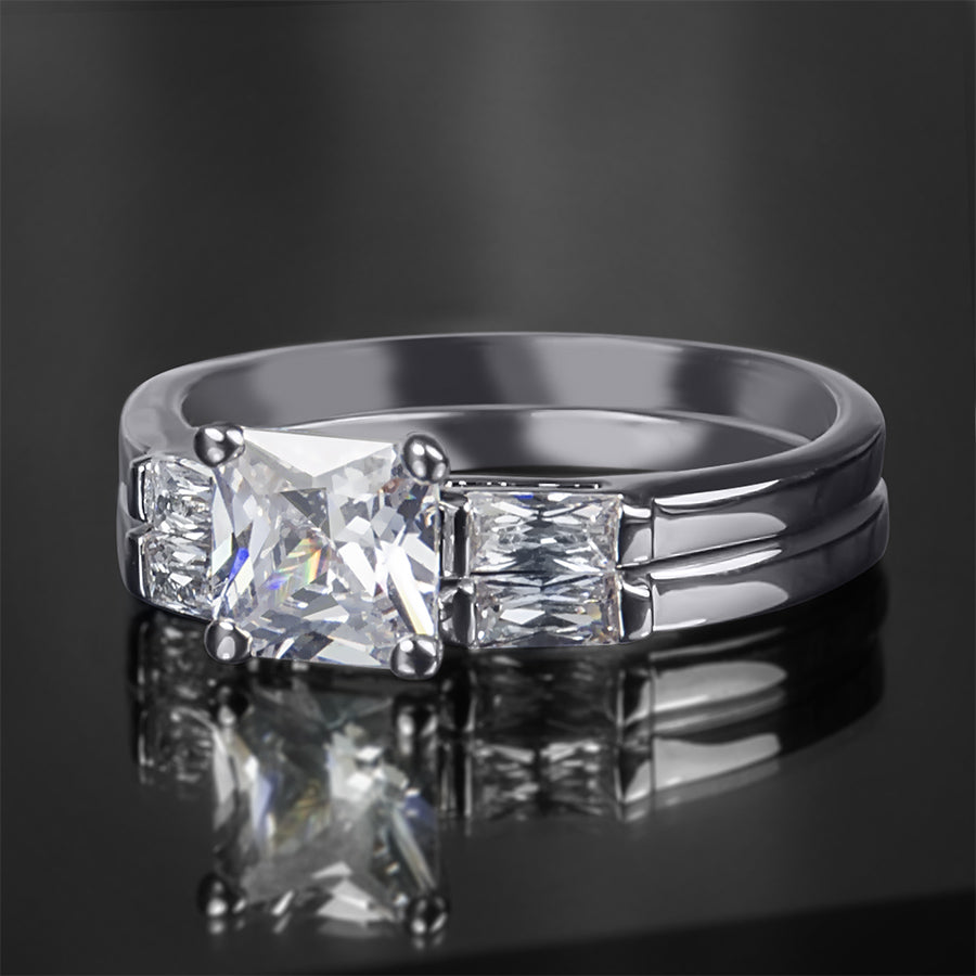 1/2 CT Princess Cut Engagement RING Wedding BAND Set White Gold Plated Size 6-8