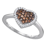 10k White Gold Cognac-brown Round Diamond Cluster Womens Heart Love Ring 1/3 Cttw