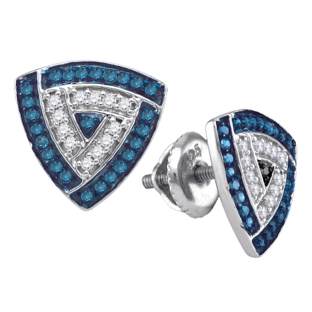 10kt White Gold Womens Round Blue Color Enhanced Diamond Triangle Frame Cluster Earrings 1/3 Cttw