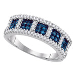 10kt White Gold Womens Round Blue Color Enhanced Diamond Band Ring 3/8 Cttw