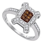 10kt White Gold Womens Round Cognac-brown Color Enhanced Diamond Square Ring 1/5 Cttw