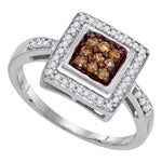 10kt White Gold Womens Round Cognac-brown Color Enhanced Diamond Square Frame Cluster Ring 1/4 Cttw