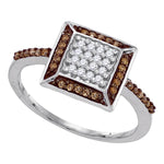 10kt White Gold Womens Round Cognac-brown Color Enhanced Diamond Square Frame Cluster Ring 1/4 Cttw