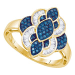 10kt Yellow Gold Womens Round Blue Color Enhanced Diamond Wide Fashion Ring 3/8 Cttw