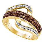 10kt Yellow Gold Womens Round Brown Color Enhanced Diamond Curved Band Ring 1/3 Cttw