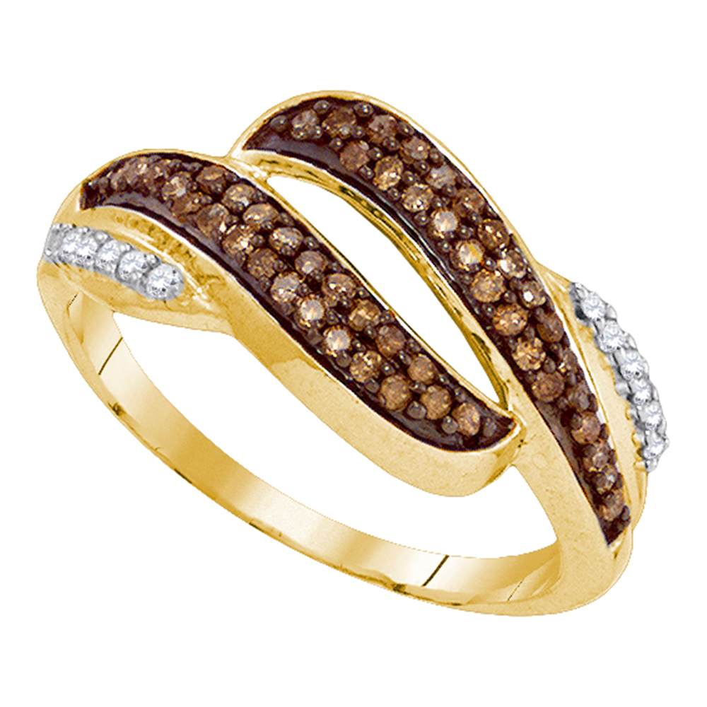 10kt Yellow Gold Womens Round Brown Color Enhanced Diamond Band Ring 1/3 Cttw