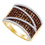 10kt Yellow Gold Womens Round Cognac-brown Color Enhanced Diamond Stripe Band Ring 1.00 Cttw