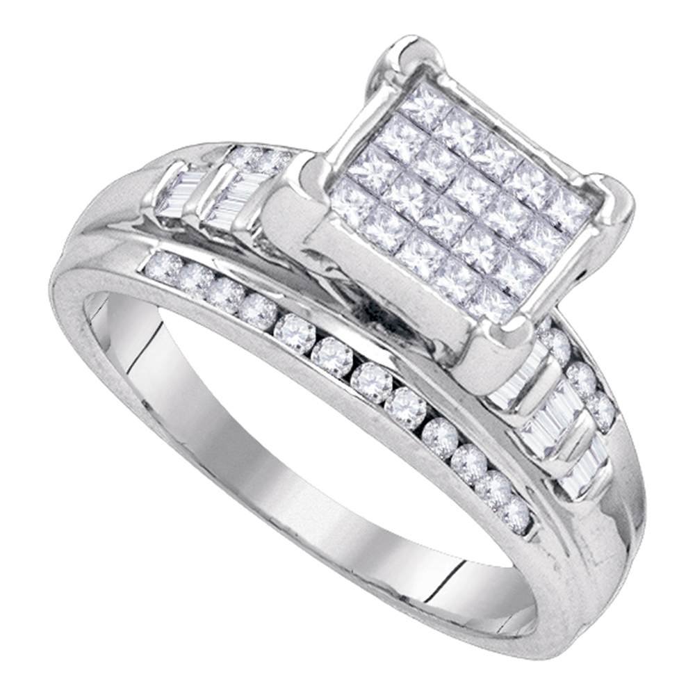 Sterling Silver Womens Princess Diamond Square Cluster Bridal Wedding Engagement Ring 1.00 Cttw