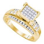 Yellow-tone Sterling Silver Womens Princess Diamond Square Cluster Bridal Wedding Engagement Ring 1.00 Cttw