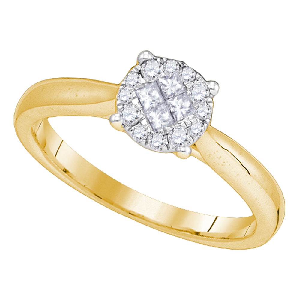 14kt Yellow Gold Womens Princess Round Diamond Soleil Cluster Bridal Wedding Engagement Ring 1/4 Cttw
