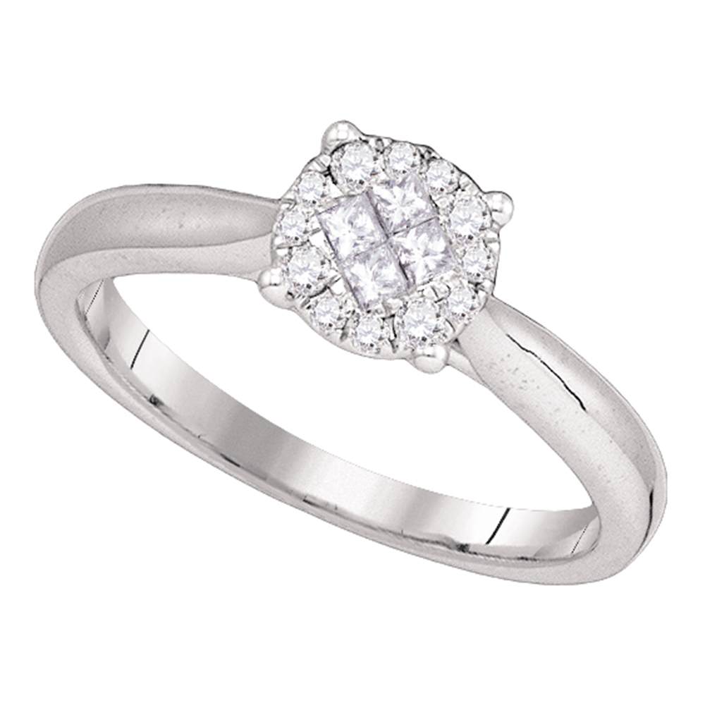 14kt White Gold Womens Princess Round Diamond Soleil Cluster Bridal Wedding Engagement Ring 1/4 Cttw