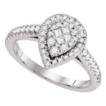14kt White Gold Womens Princess Diamond Cluster Bridal Wedding Engagement Ring 1/2 Cttw