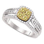 14kt White Gold Womens Round Yellow Diamond Cluster Bridal Wedding Engagement Ring 3/4 Cttw