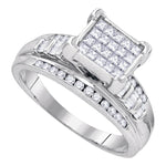 Sterling Silver Womens Princess Diamond Square Cluster Bridal Wedding Engagement Ring 7/8 Cttw