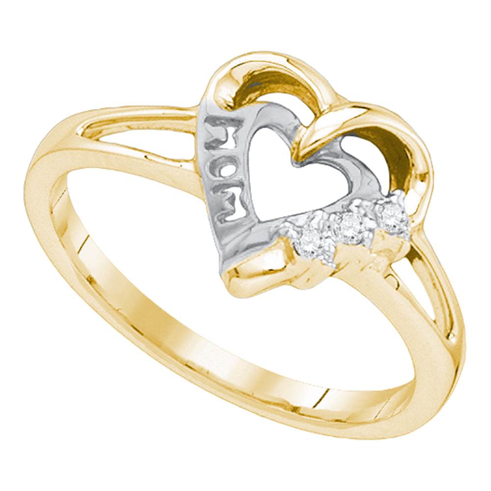 Yellow-tone Sterling Silver Womens Round Diamond Heart Love Ring .03 Cttw