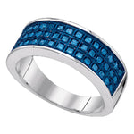 Sterling Silver Womens Round Blue Color Enhanced Diamond Triple Row Band Ring 5/8 Cttw
