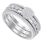 10kt White Gold Womens Round Diamond Cluster Bridal Wedding Engagement Ring Band 3-Piece Set 3/8 Cttw
