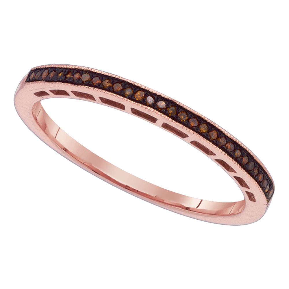 10k Pink Rose Gold Red Color Enhanced Round Diamond Womens Slender Wedding Anniversary Band 1/12 Cttw