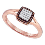10kt Rose Gold Womens Round Red Color Enhanced Diamond Square Cluster Split-shank Ring 1/8 Cttw