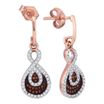10kt Rose Gold Womens Round Red Color Enhanced Diamond Teardrop Dangle Earrings 3/8 Cttw