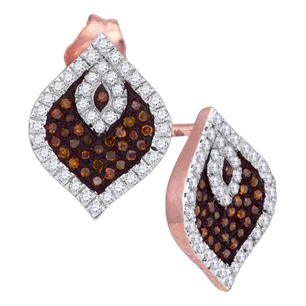 10kt Rose Gold Womens Round Red Color Enhanced Diamond Stud Cluster Spade Earrings 3/8 Cttw