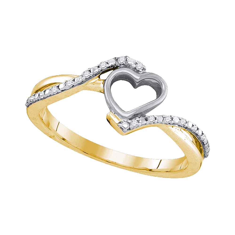 10kt Yellow Gold Womens Round Diamond Simple Heart Ring 1/12 Cttw