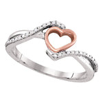10k White Gold Diamond 2-tone Pink Rose-tone Womens Teen Slender Heart Love Ring 1/12 Cttw