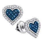 10kt White Gold Womens Round Blue Color Enhanced Diamond Heart Love Stud Screwback Earrings 1/4 Cttw