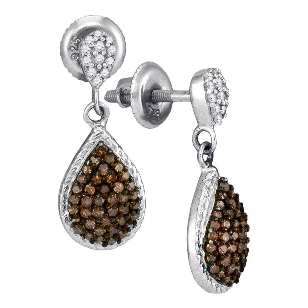 10kt White Gold Womens Round Cognac-brown Color Enhanced Diamond Teardrop Dangle Earrings 1/2 Cttw