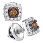 10kt White Gold Womens Round Brown Color Enhanced Diamond Square Stud Earrings 1/4 Cttw