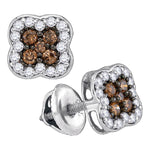 10kt White Gold Womens Round Cognac-brown Color Enhanced Diamond Square Cluster Earrings 1/2 Cttw