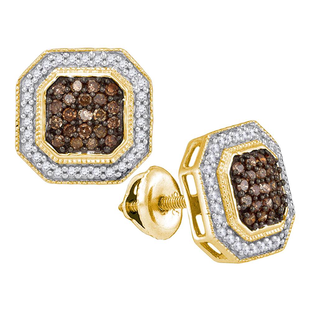 10K Yellow Gold Cognac Brown Enhanced Color Enhanced Diamond Octagon Stud Earring 1/2CT