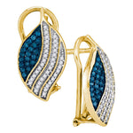 10kt Yellow Gold Womens Round Blue Color Enhanced Diamond Stripe Oval Cluster Earrings 3/8 Cttw