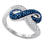 10kt White Gold Womens Round Blue Color Enhanced Diamond Infinity Ring 1/3 Cttw