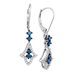 10kt White Gold Womens Round Blue Color Enhanced Diamond Hoop Dangle Earrings 1/2 Cttw