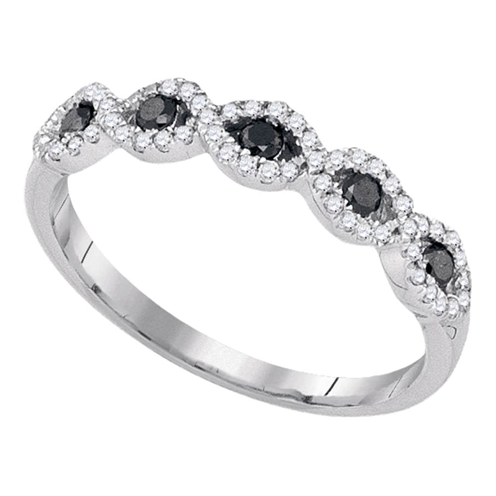 10kt White Gold Womens Round Black Color Enhanced Diamond Band Ring 1/3 Cttw